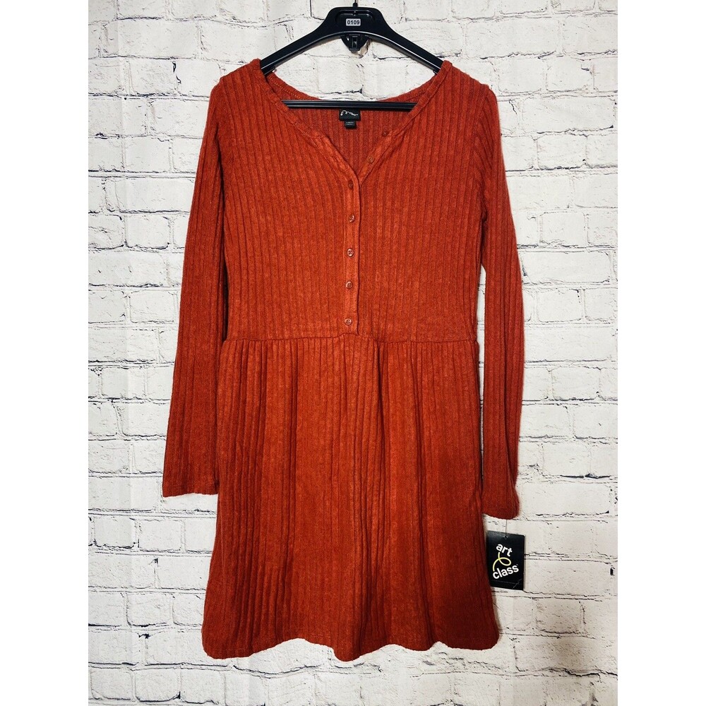 Art‎ Class Girls Midi Dress Long Sleeves Button Up V-Neck Red Size L